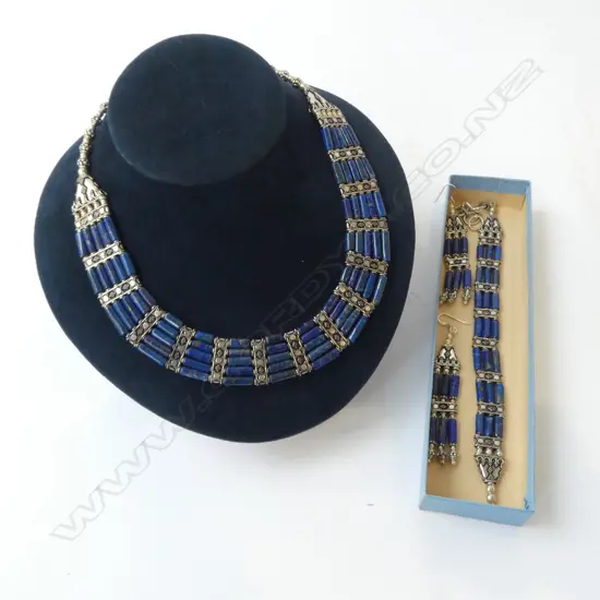 LAPIS & SILVER SET; NECKLACE, BRACELET & EARRINGS