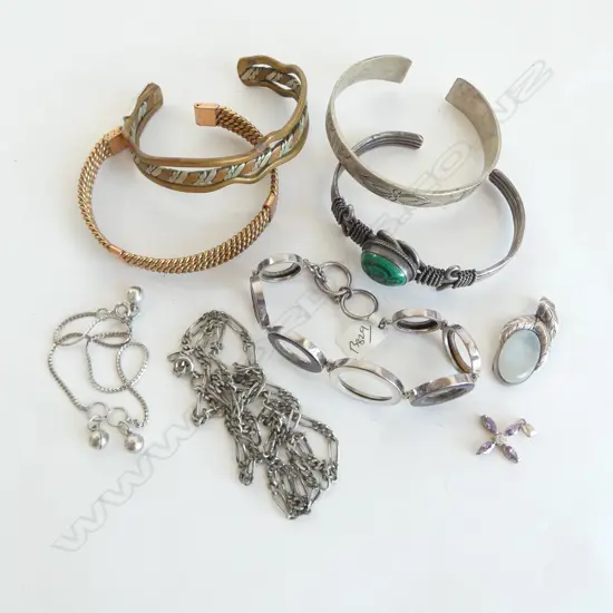 ASST. JEWELLERY SOME SILVER; 4 BANGLES, 2 BRACELETS, 2 PENDANTS, NECKLACE