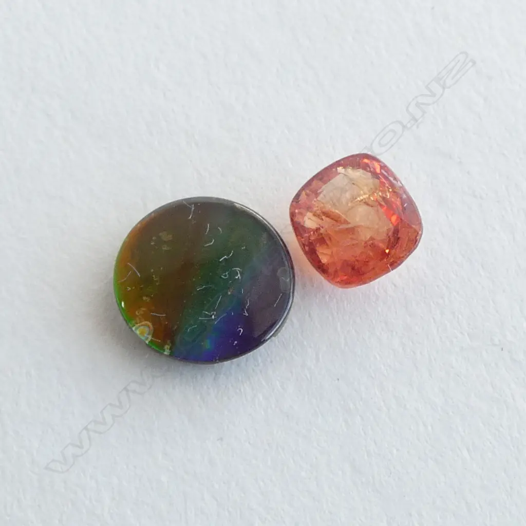UNSET 1.76ct SPINEL ORANGE CUSHION + UNSET 2.11ct AMMOLITE Image 1++