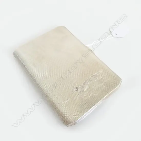 LRG SILVER CIGARETTE/CHEROOT CASE, TEXTURED FINISH w FOX ETCHED to FRONT, BIRM.1950, 191gm