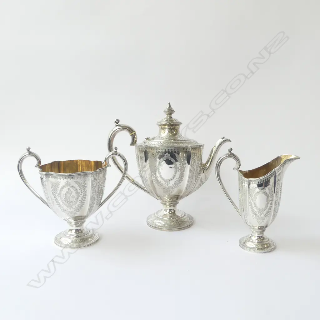 3 PCE STG SILVER TEA SET, SHEFFIELD 1876 1200grms Image 1++