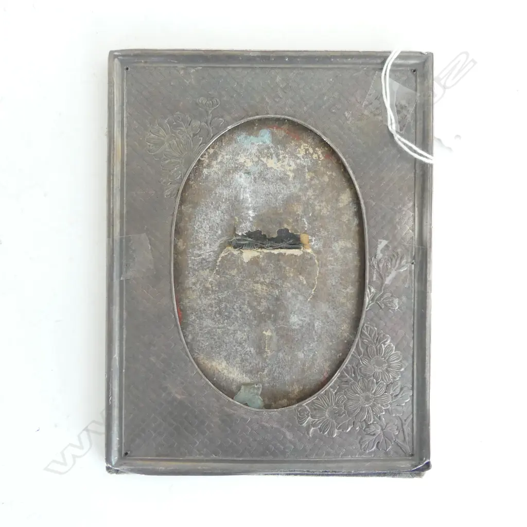 **RTV** HEAVY JAPANESE SILVER FRONT PHOTO FRAME 169gms on heavy cloth covered card backing. Some faults 185 x 140mm Image 1++