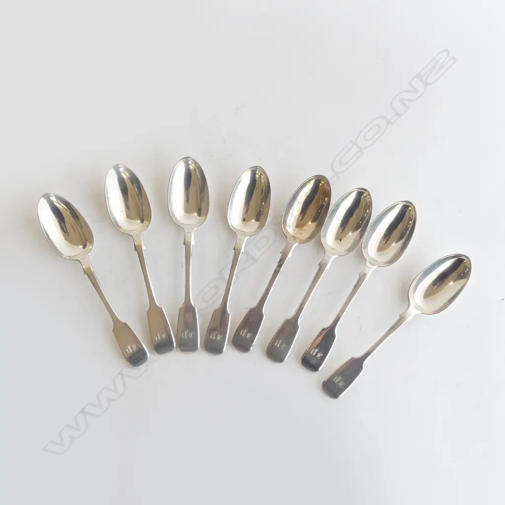 SET 8 VICTORIAN SILVER FIDDLE PATTERN SILVER DESSERT SPOONS London 1861 360gms Image 1++