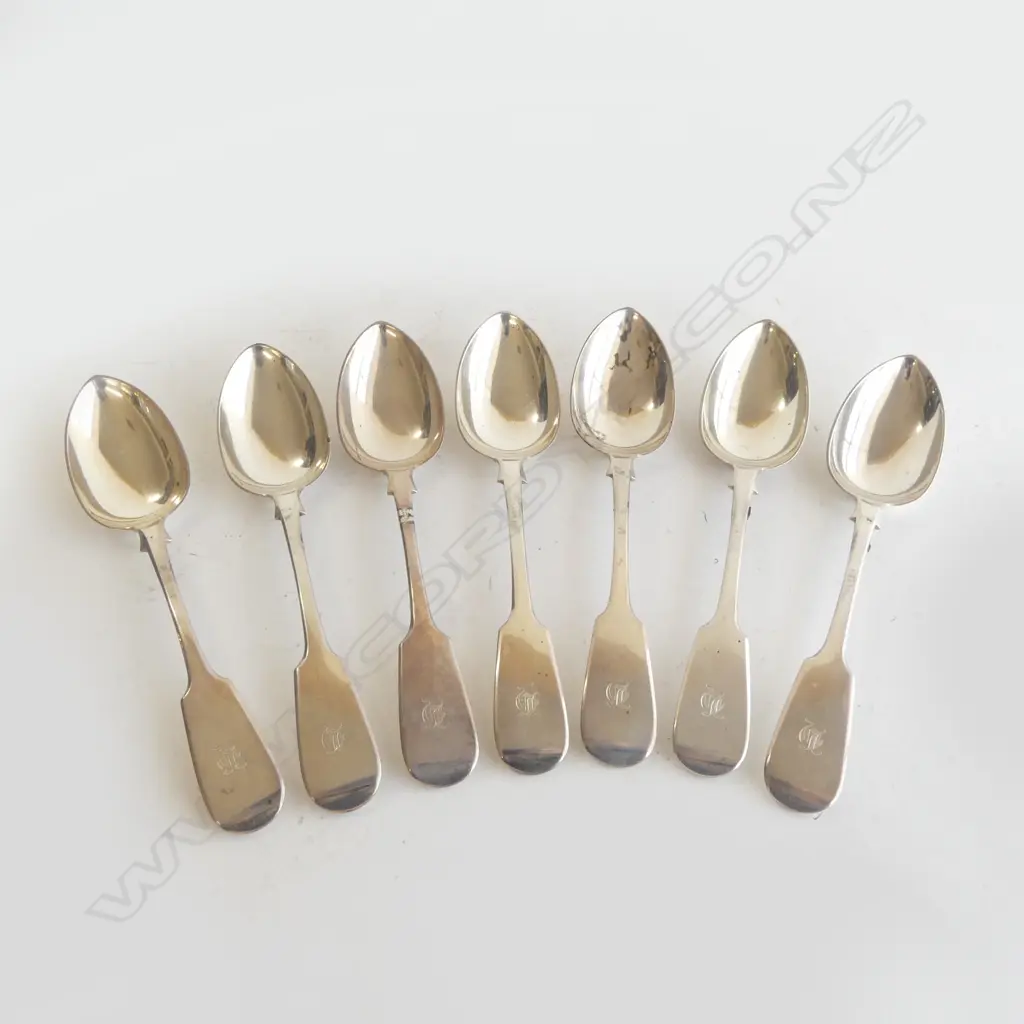 SET 7 VICTORIAN SILVER FIDDLE PATTERN SILVER DESSERT SPOONS Exeter 1861 313gms Image 1++