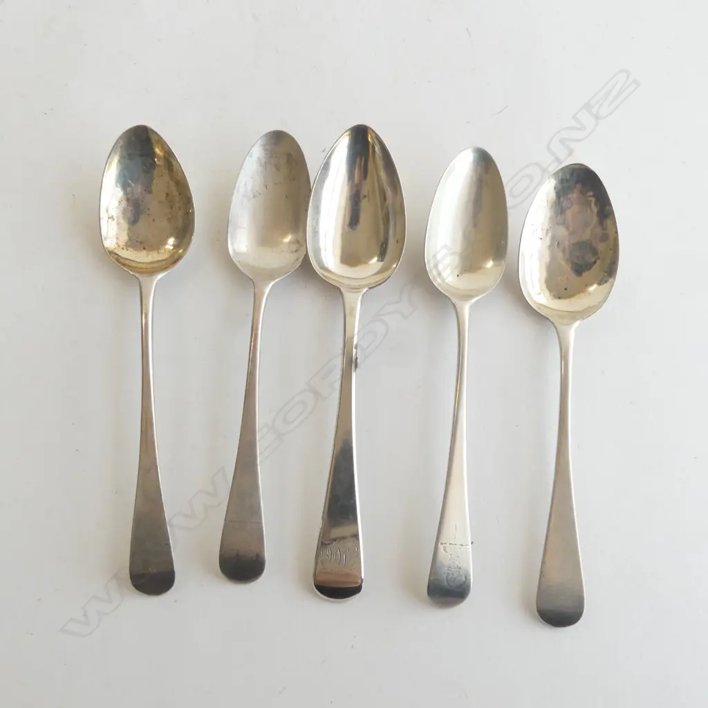 5 GEORGE III & IV SILVER SMALL TABLE SPOONS 156gms Image 1++