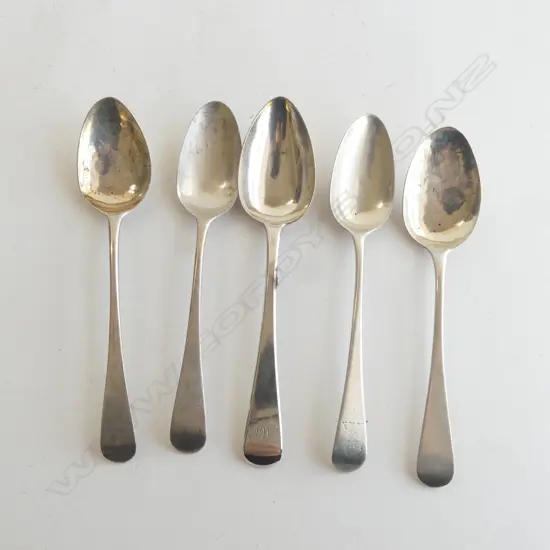 5 GEORGE III & IV SILVER SMALL TABLE SPOONS 156gms