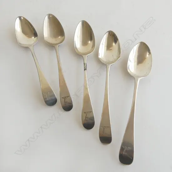 5 GEORGIAN SILVER OLD ENGLISH PATTERN TEASPOONS 74gms