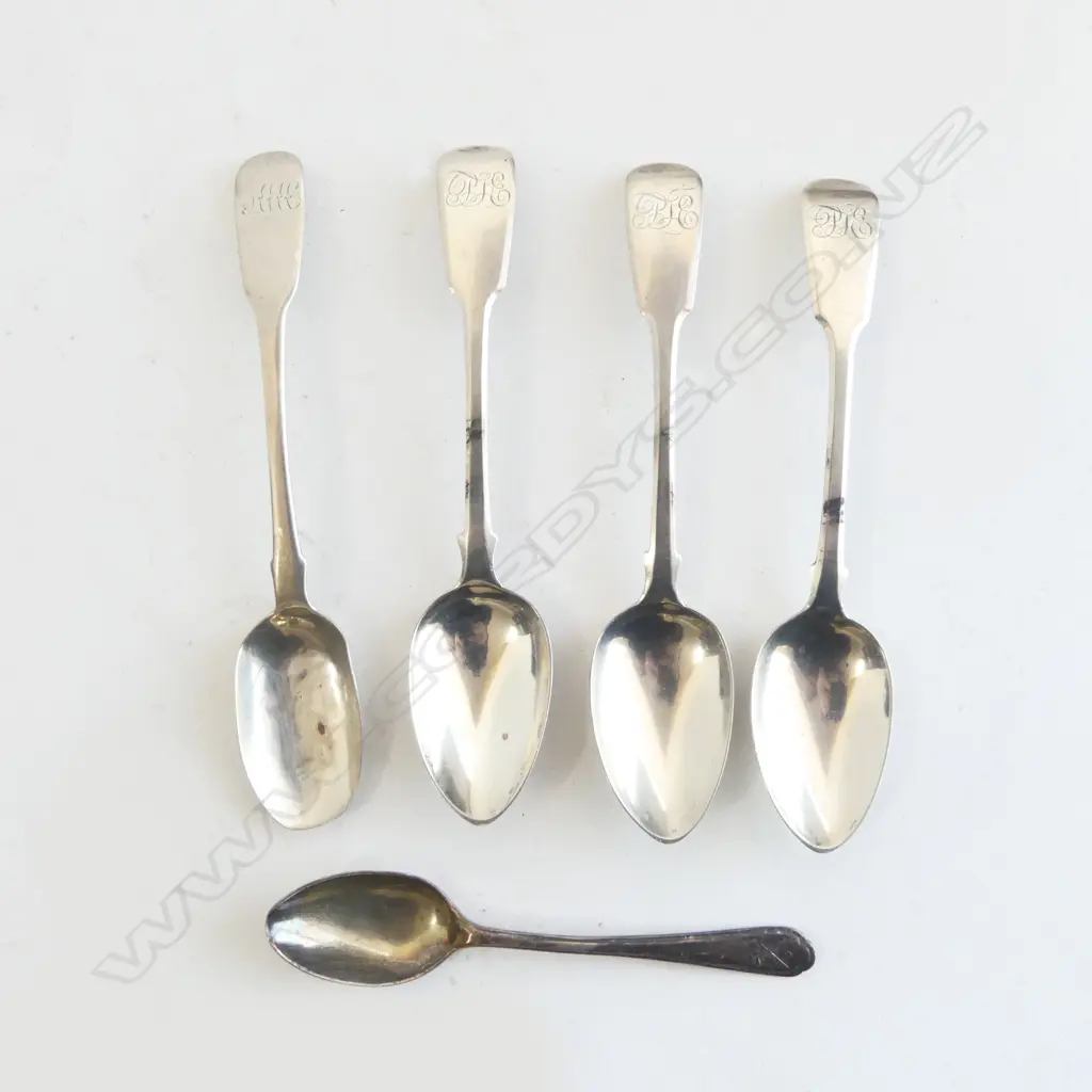 5 ANTIQUE SILVER TEASPOONS 76gms Image 1++