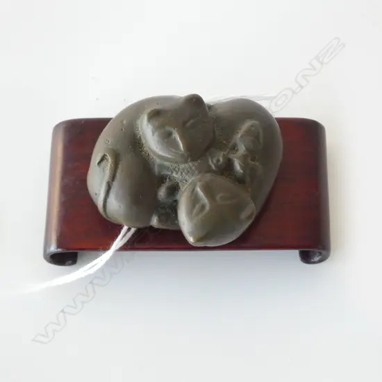 OLD SMALL BRONZE TWIN-CAT WEIGHT or SCULPTURE L.50mm on stand
