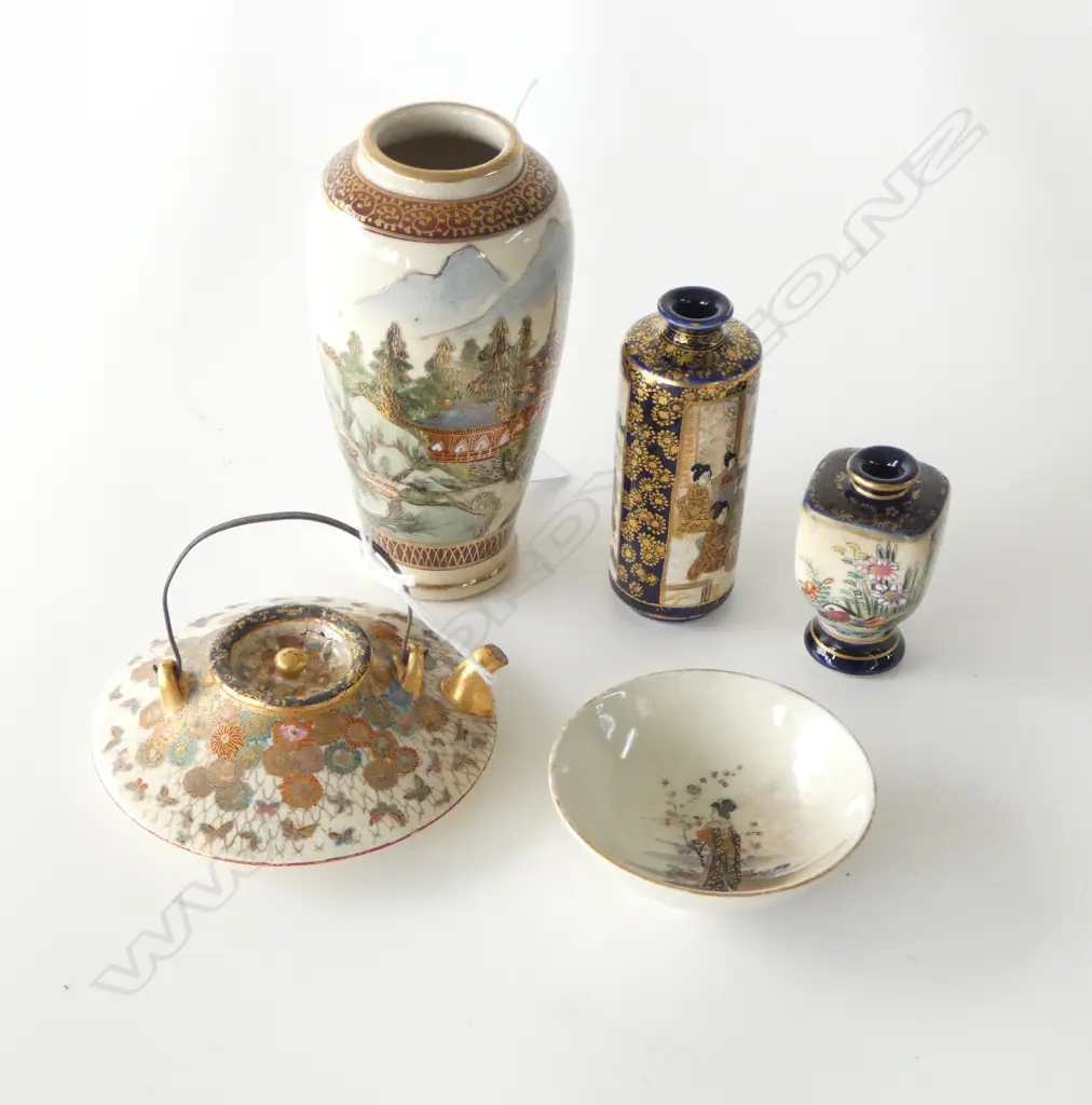 5 SATSUMA PCS TEAPOT DIA100MM 3 SMALL VASES H120MM TALLEST & DISH DIA70MM Image 1++