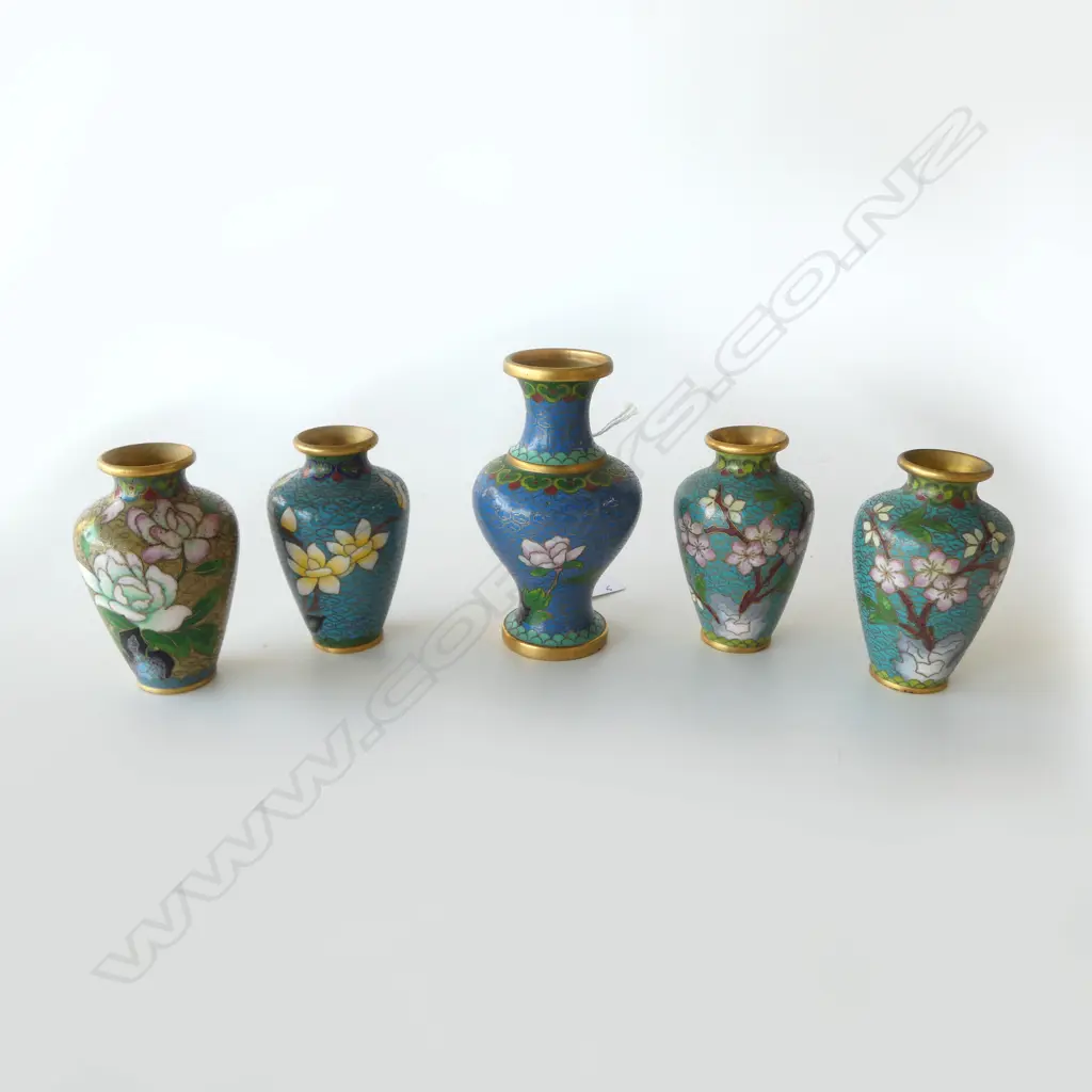 5 SMALL CLOISONNE VASES H100mm Image 1++