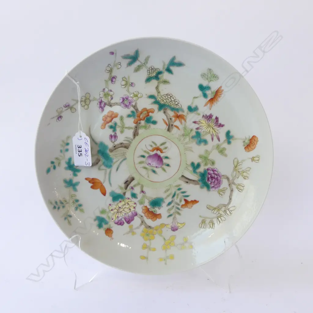 Qing Dynasty Jiaqing Period Floral Famille Rose Plate with Bat and Peach Pattern. Dia.210mm Image 1++