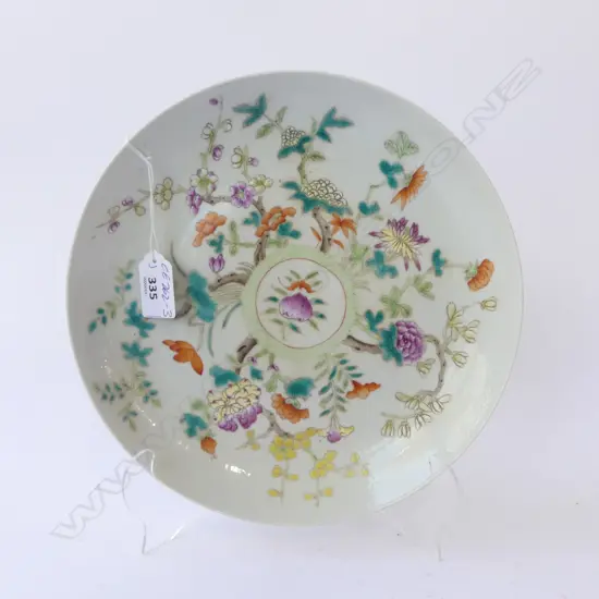Qing Dynasty Jiaqing Period Floral Famille Rose Plate with Bat and Peach Pattern. Dia.210mm