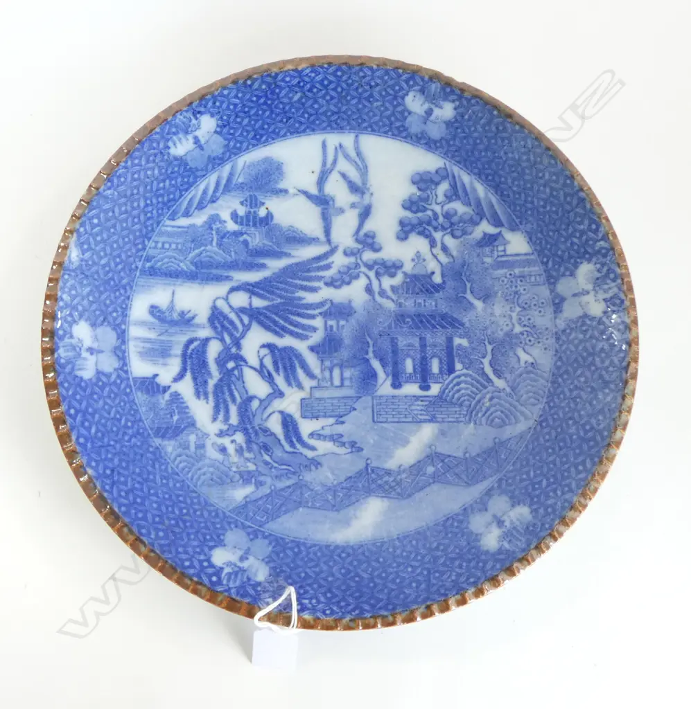 JAPANESE WILLOW PATTERN INBAN PLATE Igezara (thorn) border Dia.315mm Image 1++