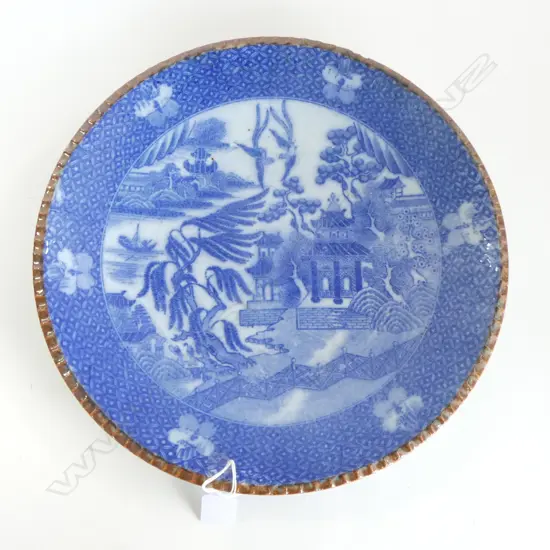 JAPANESE WILLOW PATTERN INBAN PLATE Igezara (thorn) border Dia.315mm