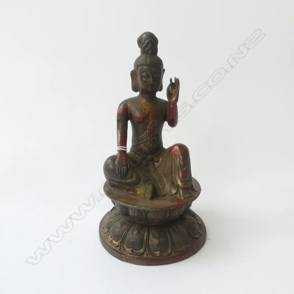 OLD METAL BUDDHA, FADED GILT FINISH H.220mm Image 1++