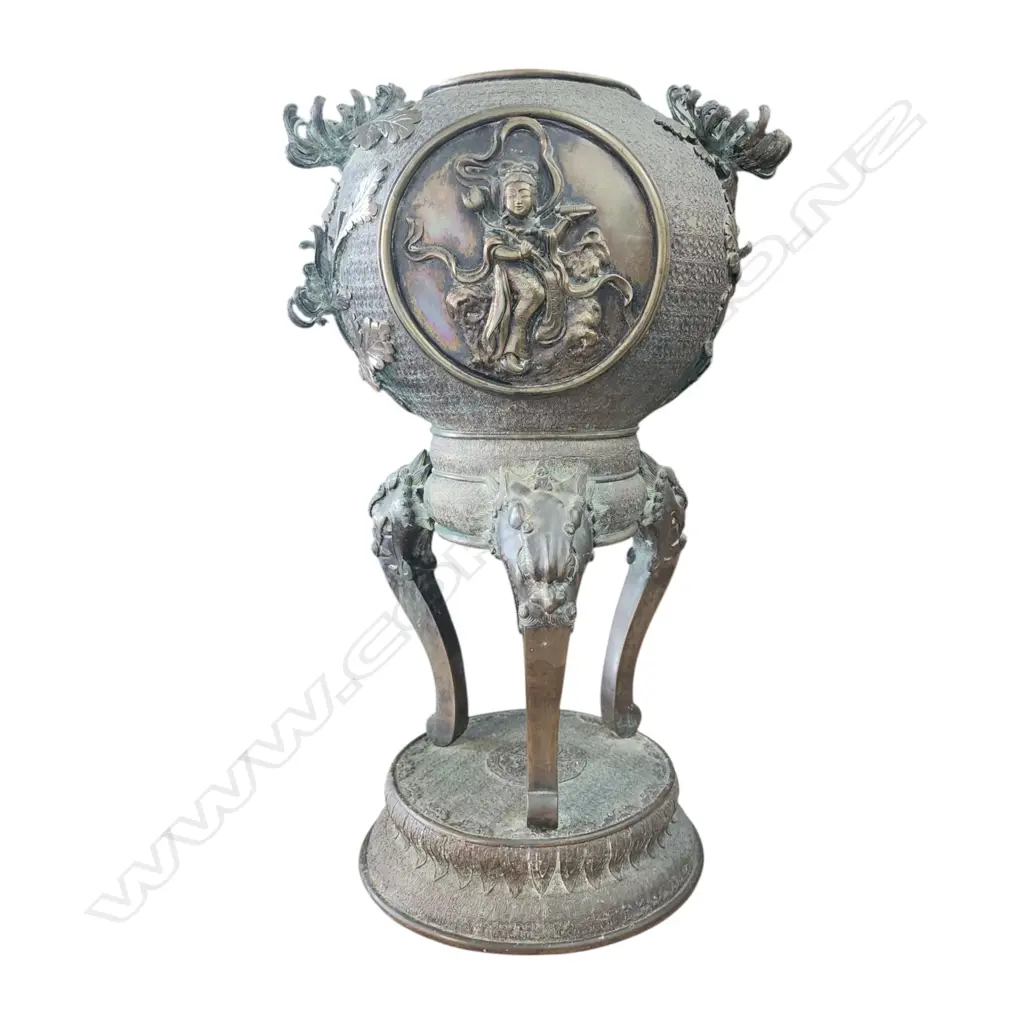 JAPANESE BRONZE KORO INCENSE BURNER floor standing 3 section. H.500mm. Dia.300mm. Image 1++