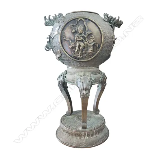 JAPANESE BRONZE KORO INCENSE BURNER floor standing 3 section. H.500mm. Dia.300mm.