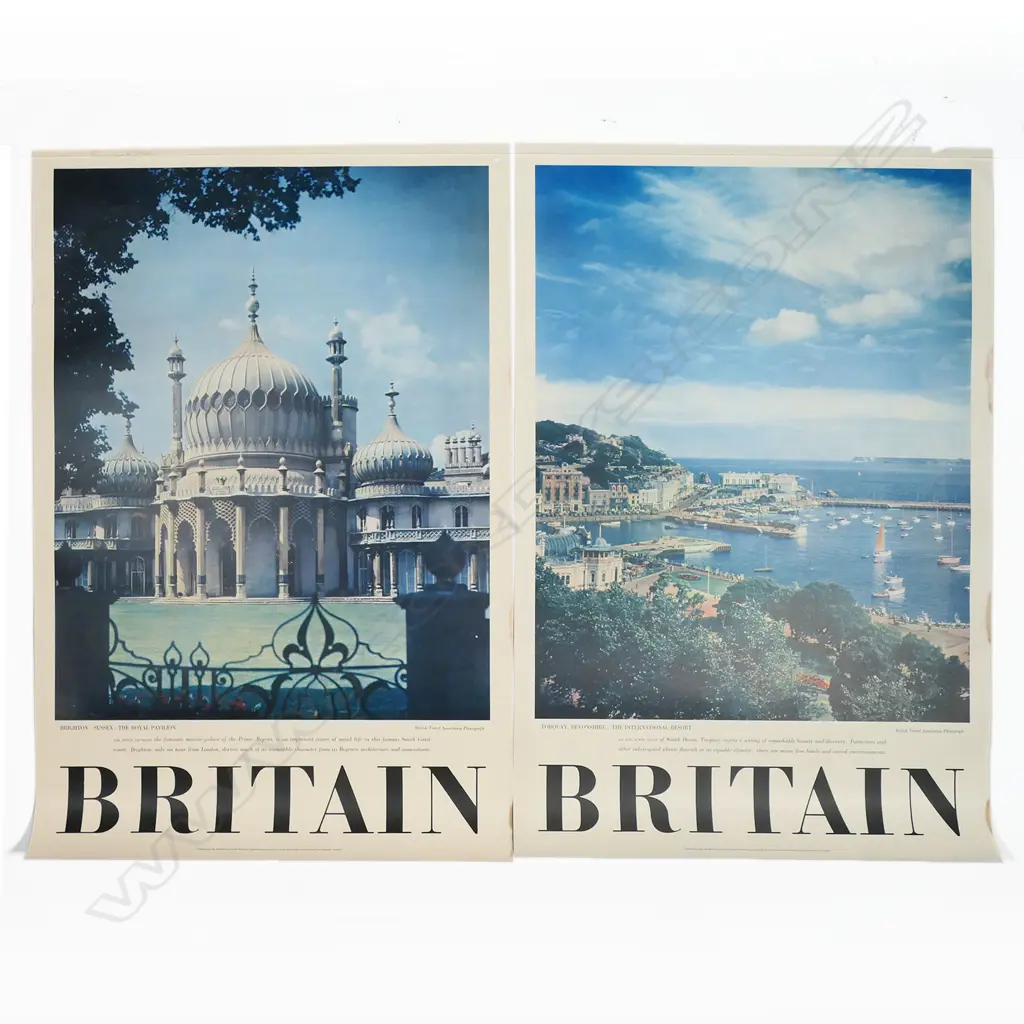 2 BRITISH VINTAGE TRAVEL POSTERS: 'BRITAIN Brighton Sussex' + 'BRITAIN Torquay Devonshire' 760 x 510mm Image 1++