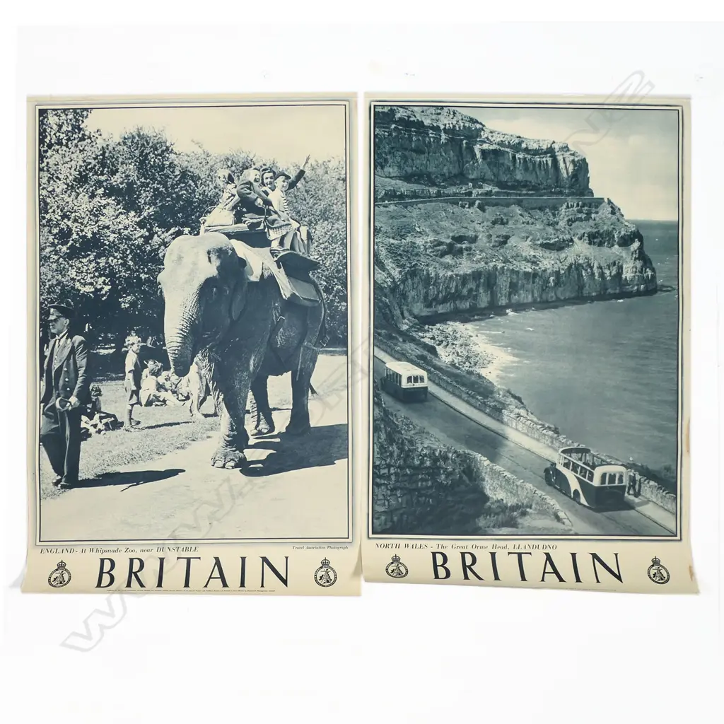 2 BRITISH VINTAGE TRAVEL POSTERS: 'BRITAIN At Whipsnade Zoo' + 'BRITIAN North Wales' 760 x 510mm Image 1++