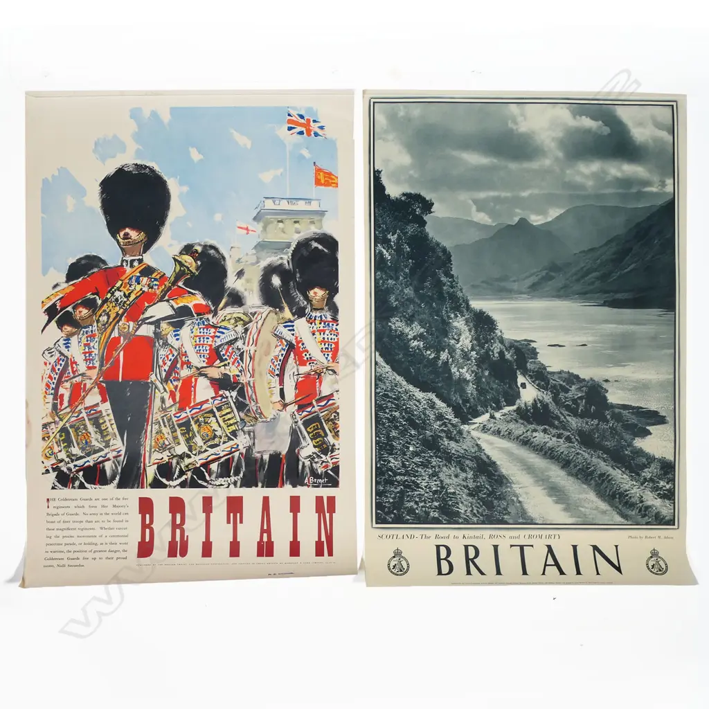 2 BRITISH VINTAGE TRAVEL POSTERS: 'BRITAIN The Coldstream Guards' + 'BRITAIN Scotland road to Kintail' 760 x 510mm Image 1++