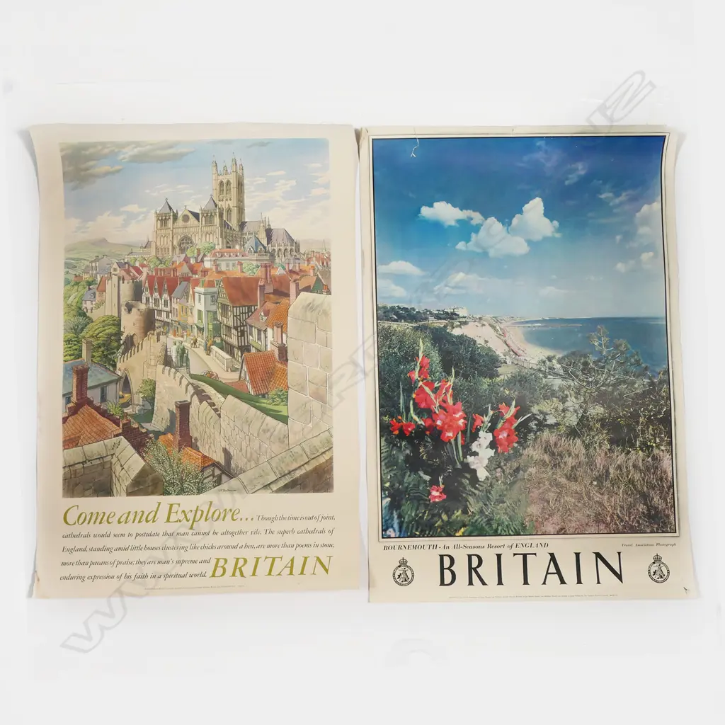 2 BRITISH VINTAGE TRAVEL POSTERS: 'BRITAIN Come and Explore' + 'BRITAIN Bournemouth' 760 x 510mm Image 1++