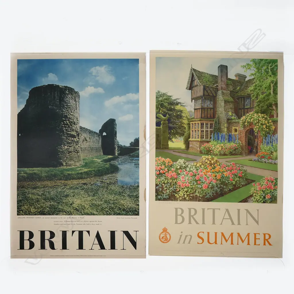 2 BRITISH VINTAGE TRAVEL POSTERS: 'BRITAIN IN SUMMER' by E.W Haslehurst+ 'Britain England-Pevensey'  760 x 510mm Image 1++