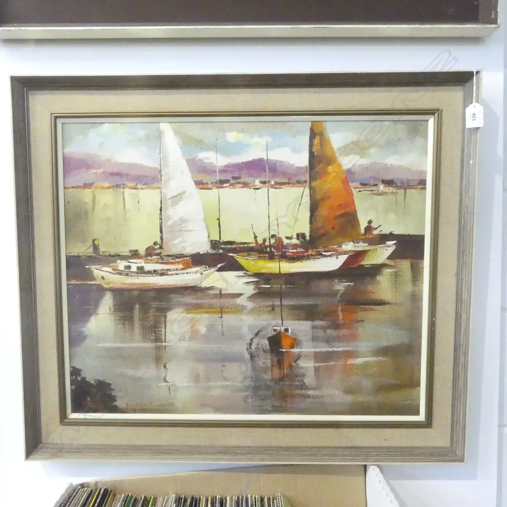 FLORENCE LUXFORD 'BOAT HARBOUR WELLINGTON' OIL ON BOARD 485x590mm Image 1++