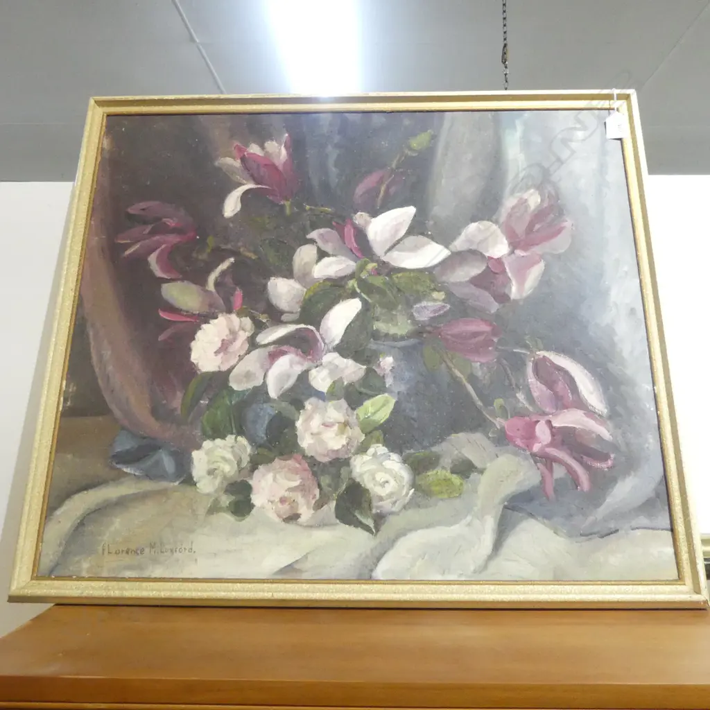 FLORENCE LUXFORD, FLORAL STILL LIFE, OIL ON BOARD 610x700mm Image 1++