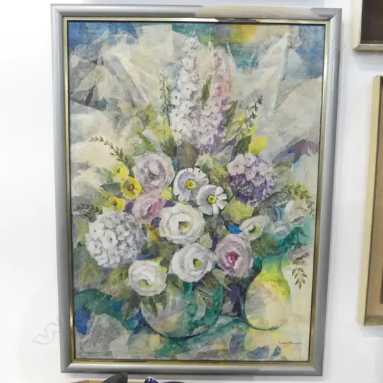 FLORENCE LUXFORD 'GLOWING BLOOMS' COLLAGE w. RICE PAPER, 855x615mm 