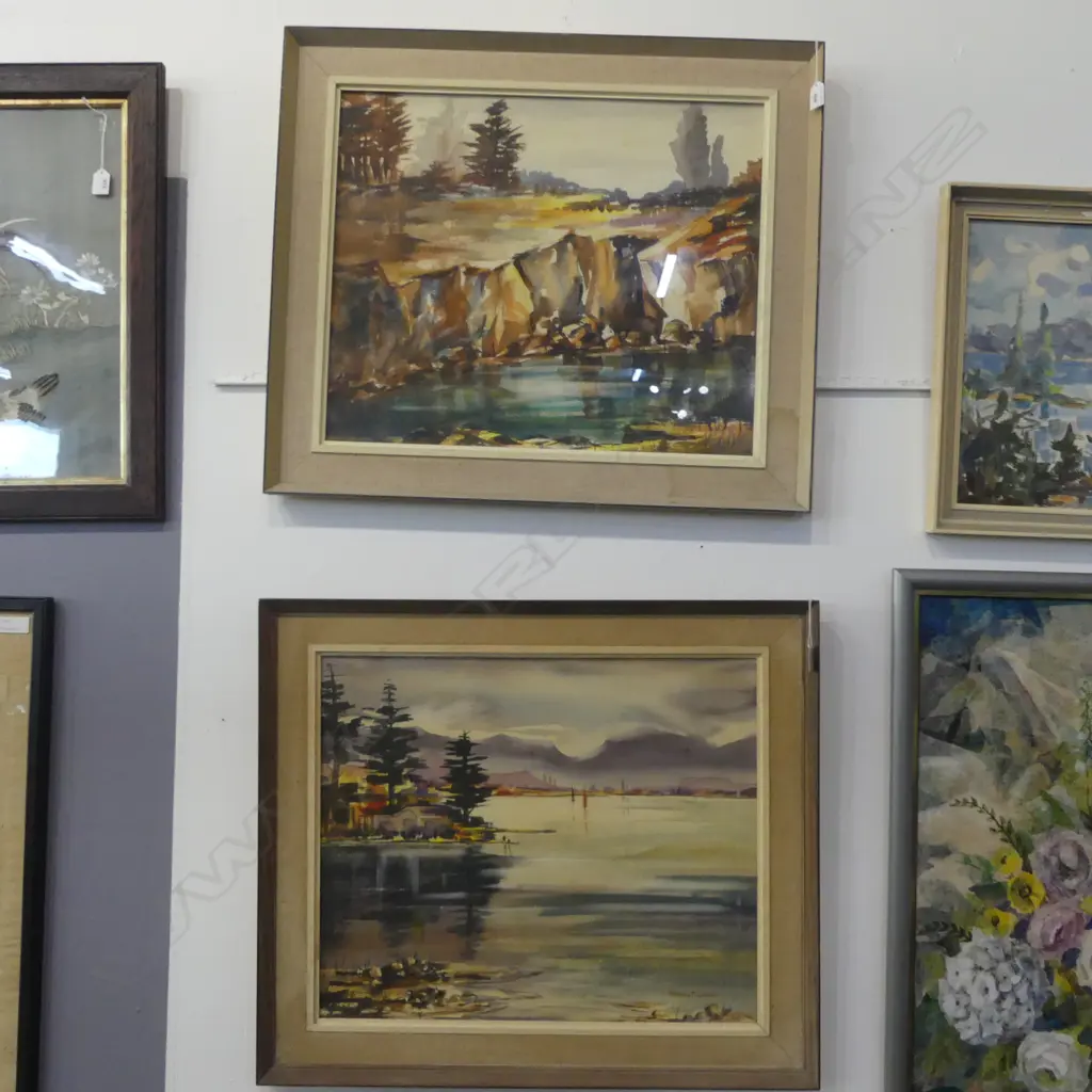 2 FLORENCE LUXFORD LANDSCAPE WCs 'TAUPO' & 'NORTH OF NAPIER' 495x595mm Image 1++