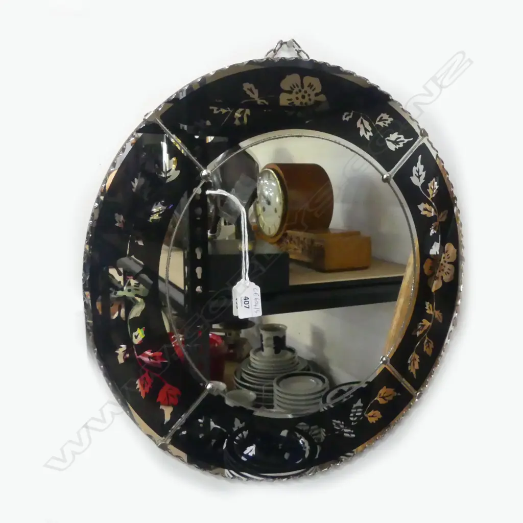 VINTAGE MIRROR w. BLACK SURROUND 445mm dia Image 1++