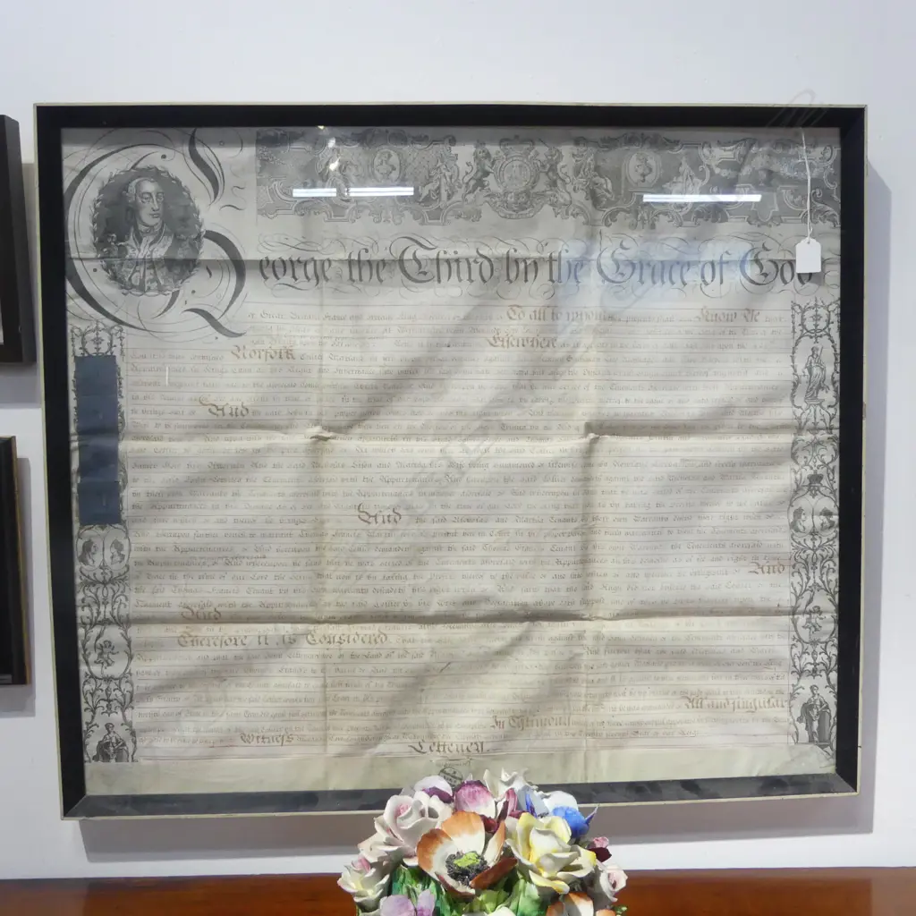 ANTIQUE FRAMED DOCUMENT 'GEORGE THE THIRD BY THE GRACE OF GOD' 685x795mm Image 1++