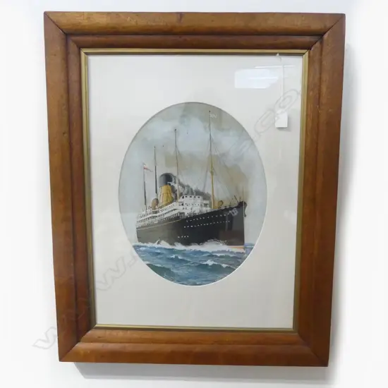 SHIP ARTWORK 390x310mm IN ANTIQUE WOODEN FRAME 730x585mm overall