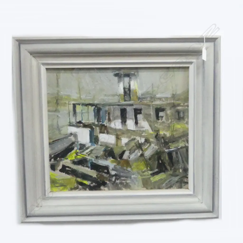 ARTIST UNKNOWN attributed Garth Tapper untitled building or boat oil on board 360 x 415mm c.1960? Image 1++
