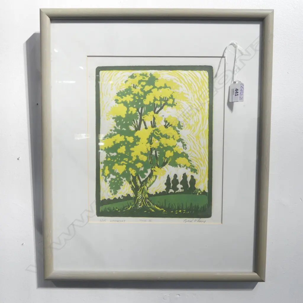 Gael O'Leary (NZ) 'woodcut' 'Tree II' signed etc 280 x 230mm Image 1++