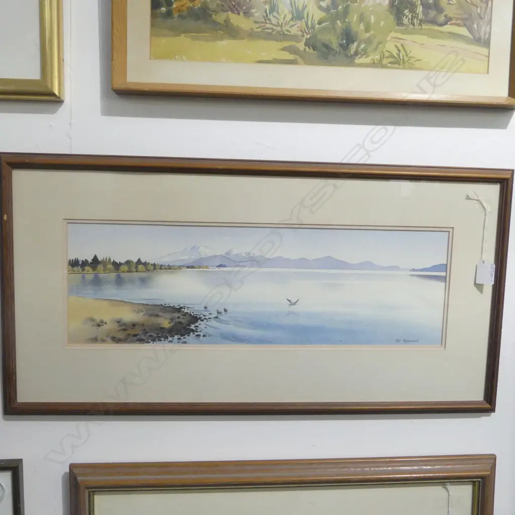 VAL RAYMOND, CALM OVER LAKE TAUPO, W/C, 175x540mm Image 1++