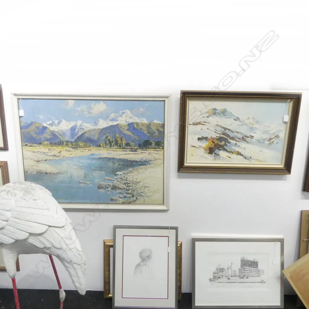 SIGNED FOX GLACIER OIL ON BOARD 600x800mm + RUAPEHU OIL ON BOARD by JOHN M. CRUMP Image 1++