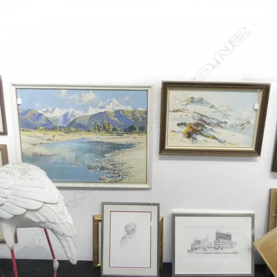 SIGNED FOX GLACIER OIL ON BOARD 600x800mm + RUAPEHU OIL ON BOARD by JOHN M. CRUMP