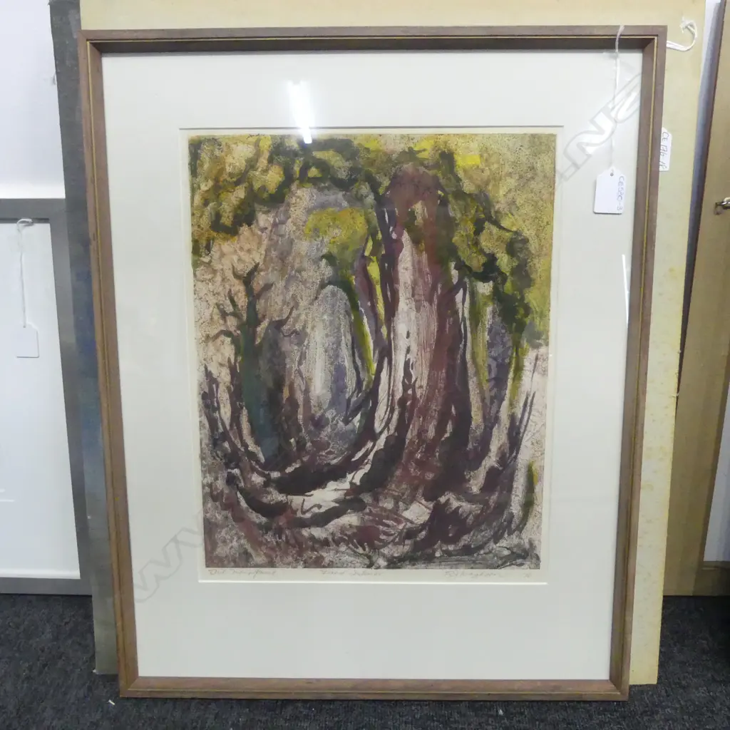 R. WAGHORN, FOREST INTERIOR, OIL MONOPRONT, SIGNED & DATED '76, 400x310mm Image 1++