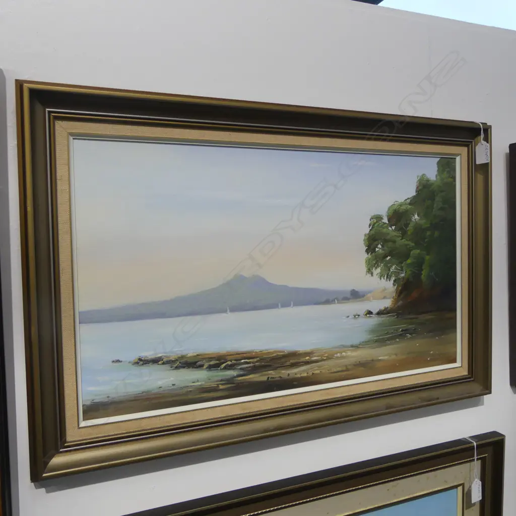 DAVID STONE 'RANGITOTO FROM MUSICK POINT' OIL ON BOARD 345x600mm Image 1++