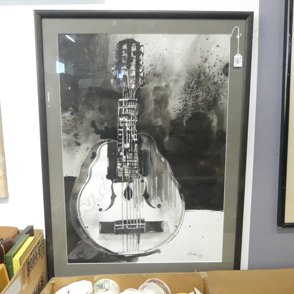 Keith Evan Patterson (1925-93) untitled Guitar a Luna. Ink % Wash. Signed & dated '89. 680 x480mm Image 1++