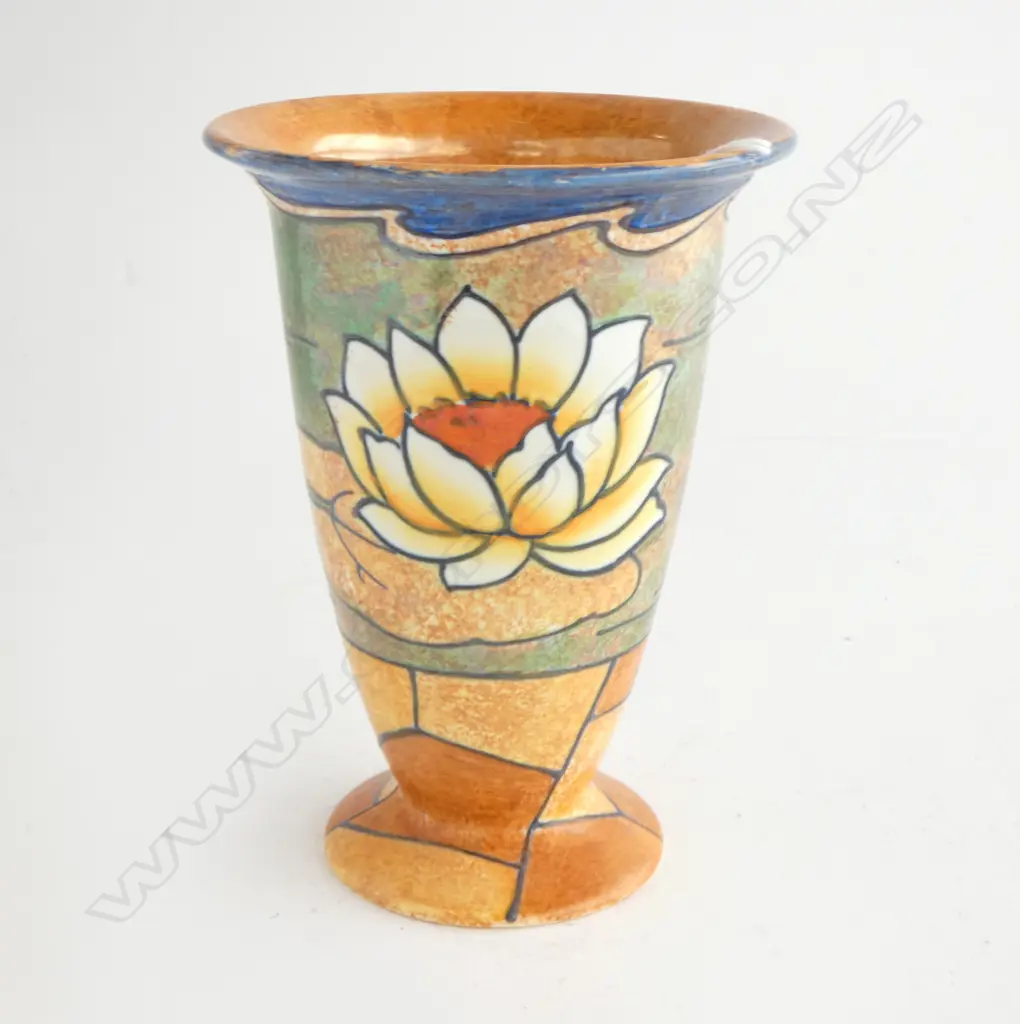 BURLEIGH WARE CHARLOTTE RHEAD ? TRUMPET VASE hairline crack H.160mm Image 1++