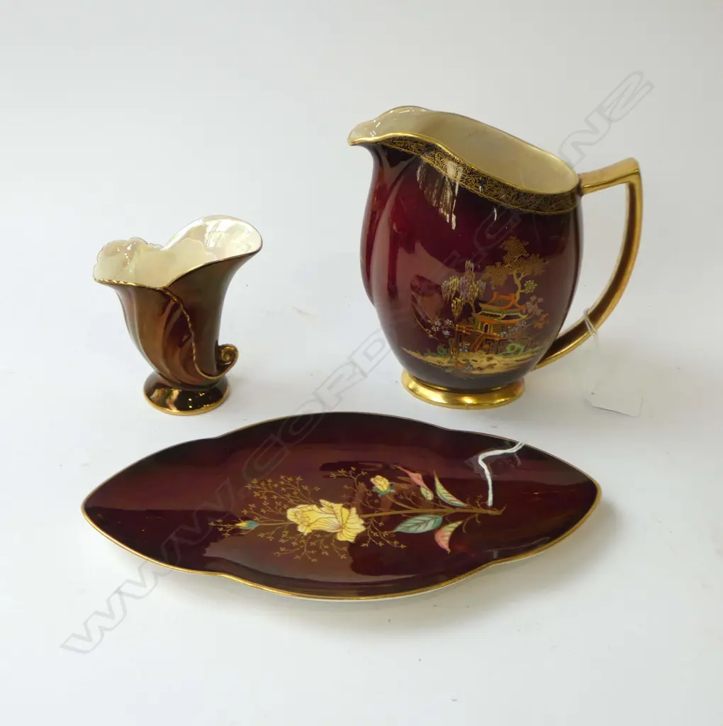 CARLTONWARE ROUGE ROYAL JUG H180MM & SMALL VASE H100MM & DISH L290MM Image 1++