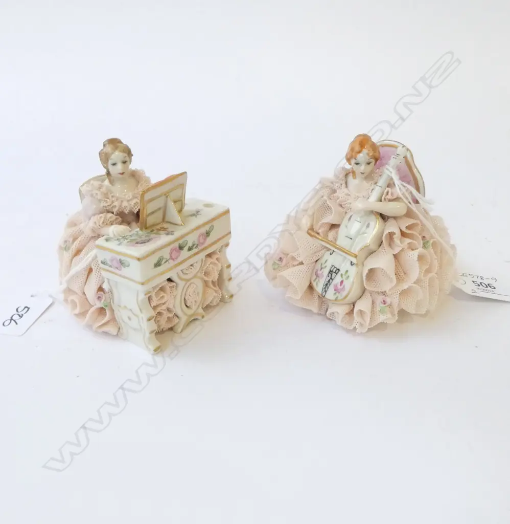 TWO PCS IRISH DRESDEN PORCELAIN, STEPHANIE & ROSEMARY, H.80mm  Image 1++