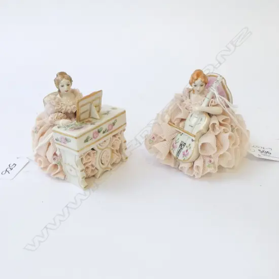 TWO PCS IRISH DRESDEN PORCELAIN, STEPHANIE & ROSEMARY, H.80mm 