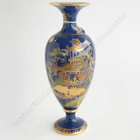 EARLY CARLTON WARE ORIENTAL DECORATED BALUSTER URN VASE H,270mm