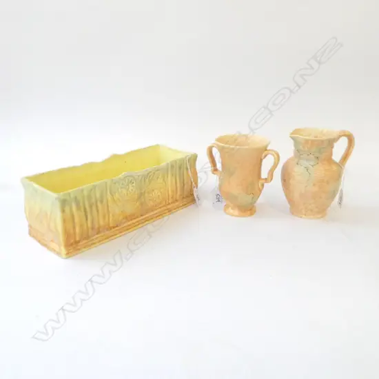 BESWICK DECO TROUGH VASE L300MM  JUG H150 & 2 HANDLED VASE H140MM