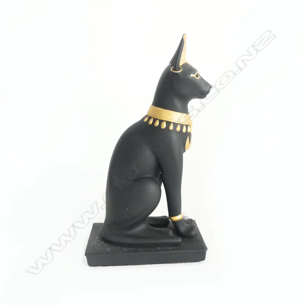 BLACK & GILDED CERAMIC EGYPTIAN CAT FIGURE ON STAND 'GUARDIAN OF THE NILE' H.415mm Image 1++