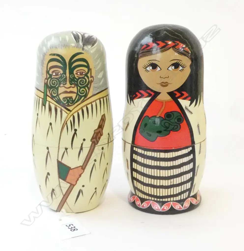 2 CAROLINE MITCHELL STACKING DOLLS, WAHINE H.145mm & MAN Image 1++